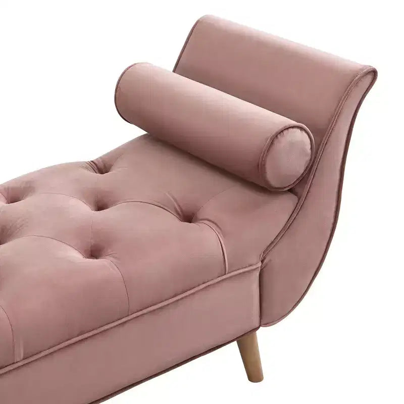 Panca Ottomana con Contenitore da Fine Letto, Velluto Trapuntato, Braccioli Arrotondati, 2 Cuscini e Gambe in Rovere Massiccio