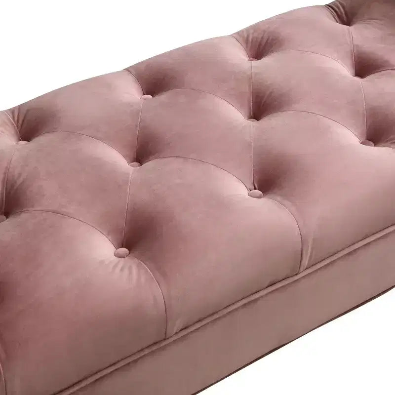 Panca Ottomana con Contenitore da Fine Letto, Velluto Trapuntato, Braccioli Arrotondati, 2 Cuscini e Gambe in Rovere Massiccio