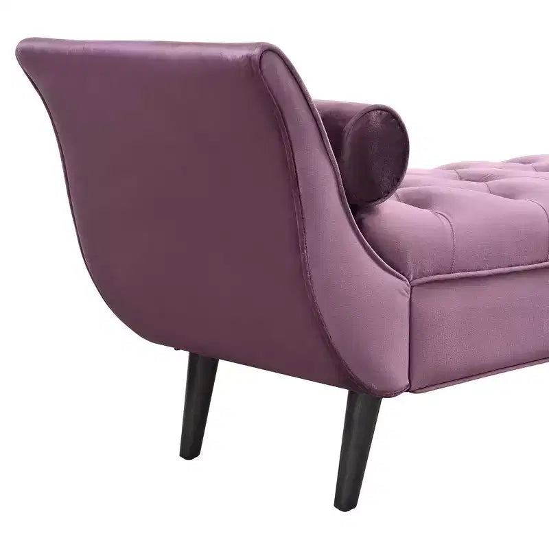 Panca Ottomana con Contenitore da Fine Letto, Velluto Trapuntato, Braccioli Arrotondati, 2 Cuscini e Gambe in Rovere Massiccio