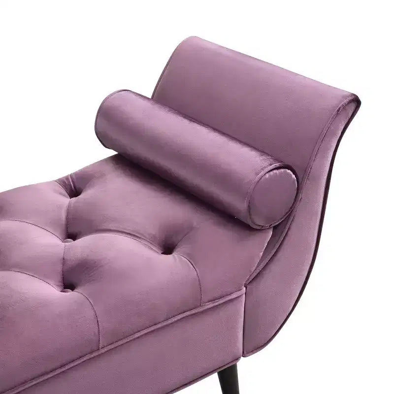 Panca Ottomana con Contenitore da Fine Letto, Velluto Trapuntato, Braccioli Arrotondati, 2 Cuscini e Gambe in Rovere Massiccio