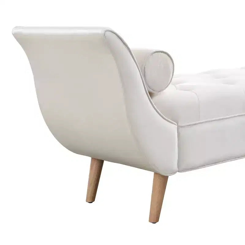 Panca Ottomana con Contenitore da Fine Letto, Velluto Trapuntato, Braccioli Arrotondati, 2 Cuscini e Gambe in Rovere Massiccio