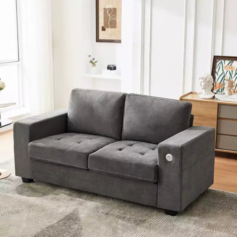 Divanetto Oversize Minimalista 71 - Divano Moderno 2 Posti in Ciniglia, Seduta Profonda, Braccioli Ampi, Tasche Portaoggetti Laterali, Fodera Cuscino Lavabile