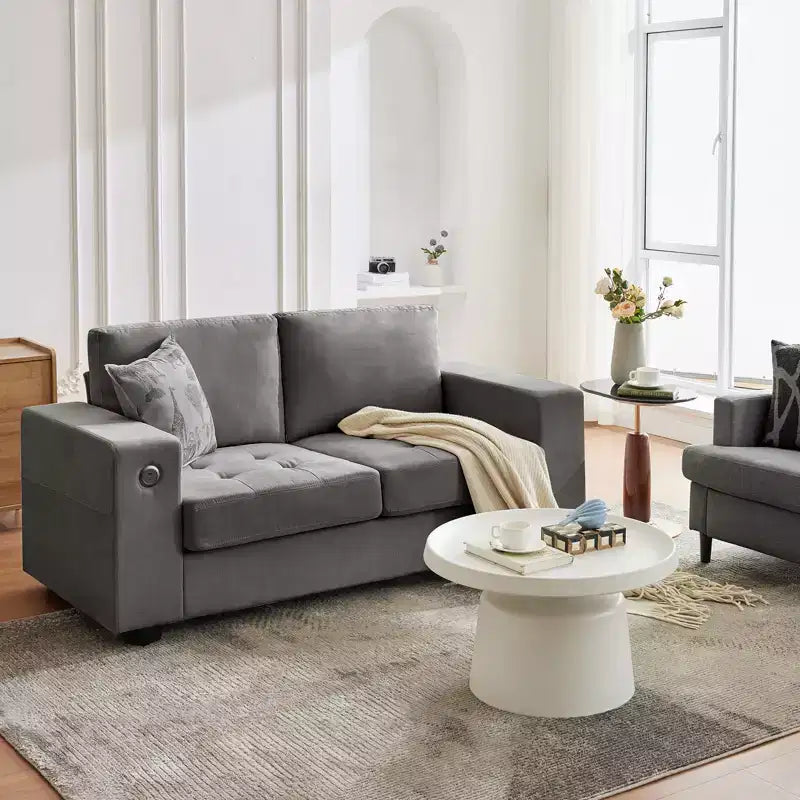 Divanetto Oversize Minimalista 71 - Divano Moderno 2 Posti in Ciniglia, Seduta Profonda, Braccioli Ampi, Tasche Portaoggetti Laterali, Fodera Cuscino Lavabile