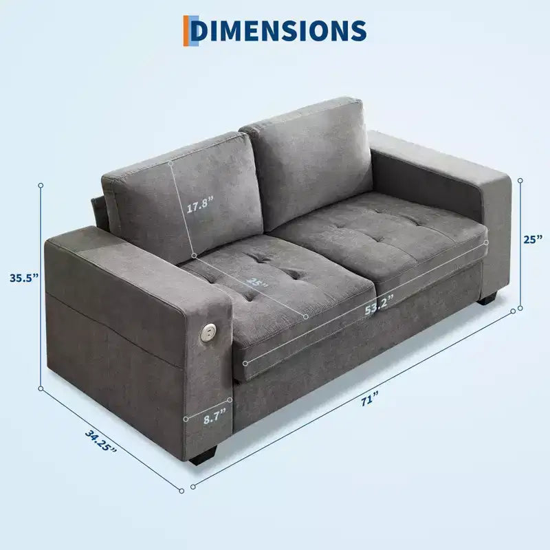 Divanetto Oversize Minimalista 71 - Divano Moderno 2 Posti in Ciniglia, Seduta Profonda, Braccioli Ampi, Tasche Portaoggetti Laterali, Fodera Cuscino Lavabile