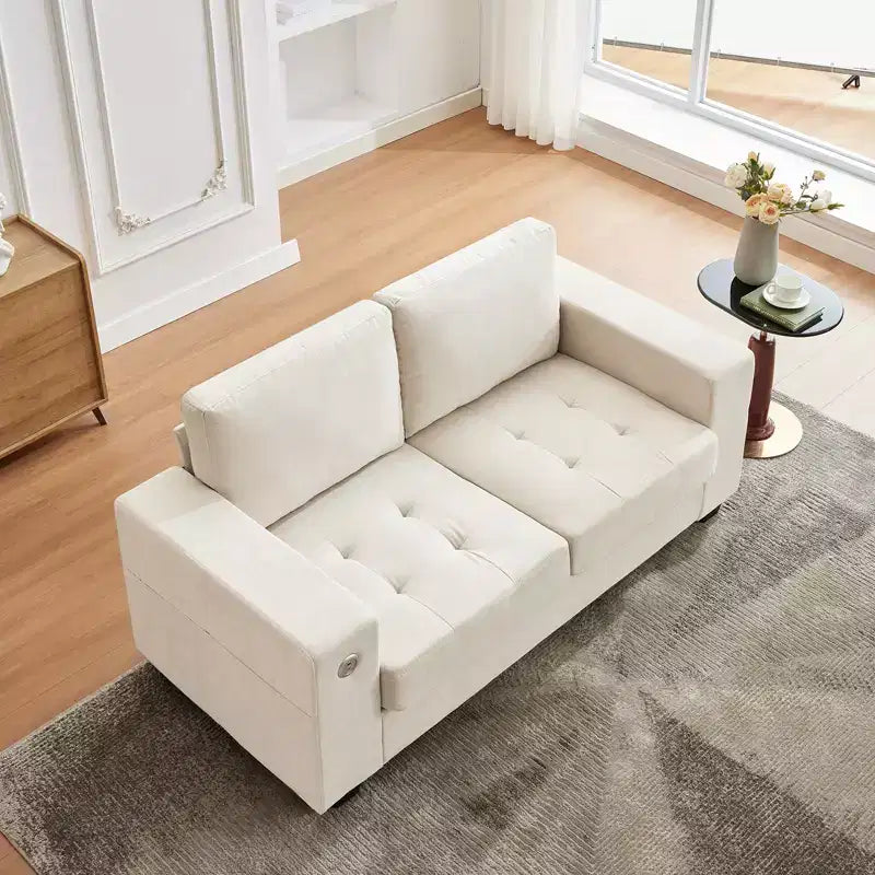 Divanetto Oversize Minimalista 71 - Divano Moderno 2 Posti in Ciniglia, Seduta Profonda, Braccioli Ampi, Tasche Portaoggetti Laterali, Fodera Cuscino Lavabile