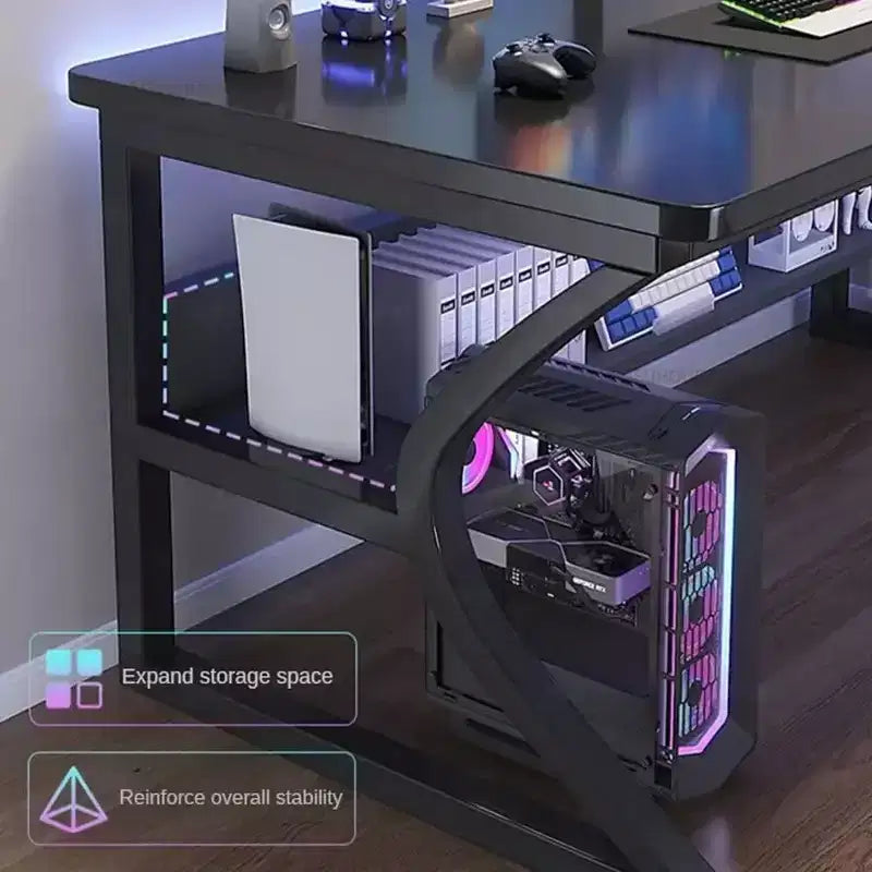 Scrivania Industriale Robusta per Computer  Tavolo da Lavoro e Gaming con Scaffali  Struttura in Metallo e Legno  Salvaspazio per Ufficio o Camera da Letto  Nero 80x50cm