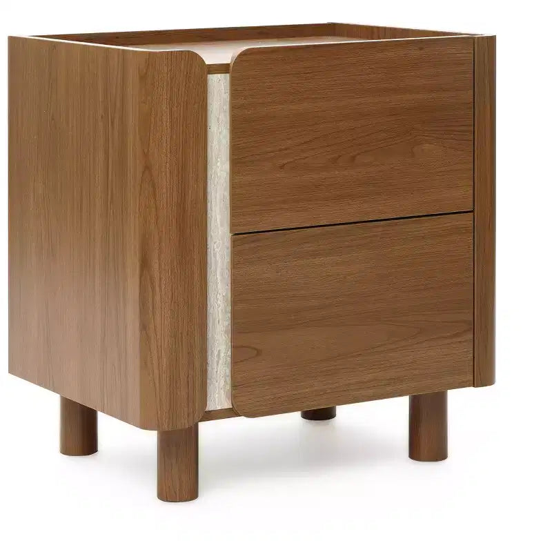 21.6" Comodino Marrone con 2 Cassetti, Tavolino da Notte Moderno di Metà Secolo per Camera da Letto e Soggiorno