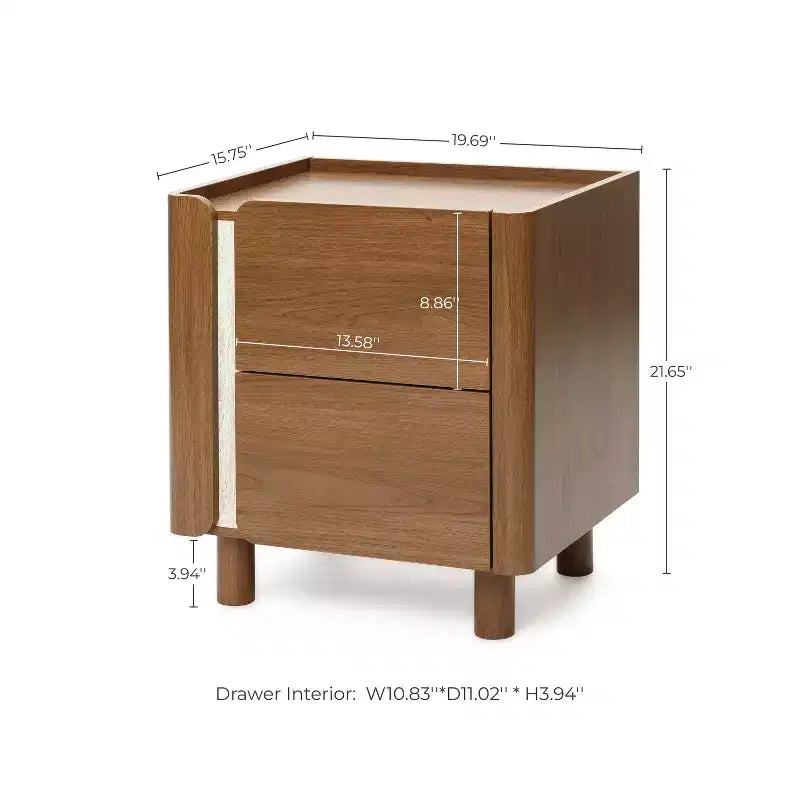 21.6" Comodino Marrone con 2 Cassetti, Tavolino da Notte Moderno di Metà Secolo per Camera da Letto e Soggiorno