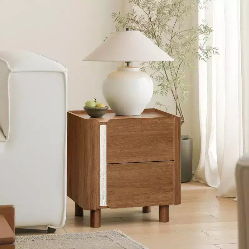 21.6" Comodino Marrone con 2 Cassetti, Tavolino da Notte Moderno di Metà Secolo per Camera da Letto e Soggiorno