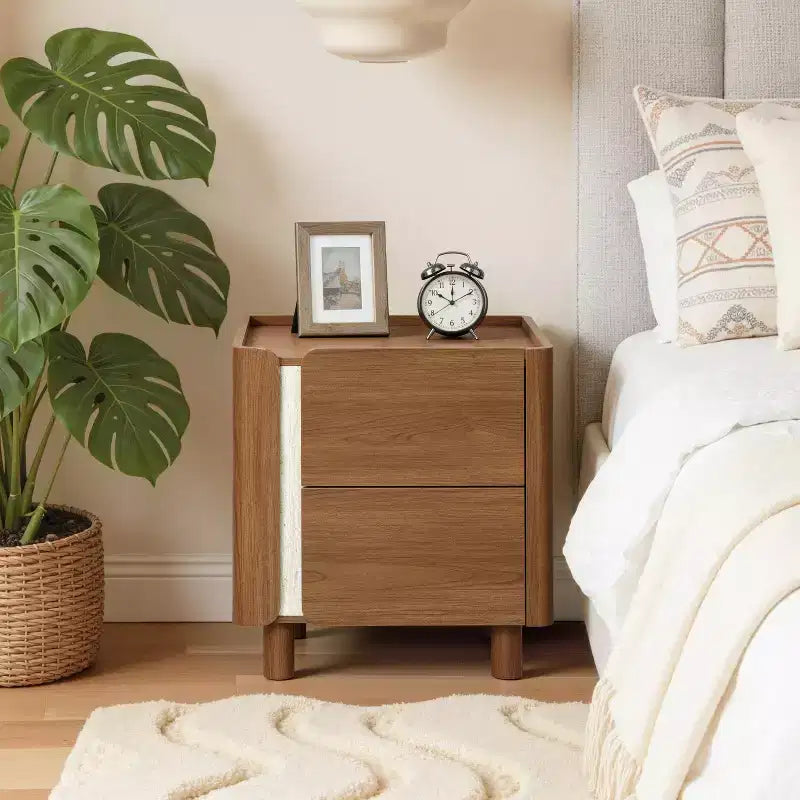 21.6" Comodino Marrone con 2 Cassetti, Tavolino da Notte Moderno di Metà Secolo per Camera da Letto e Soggiorno