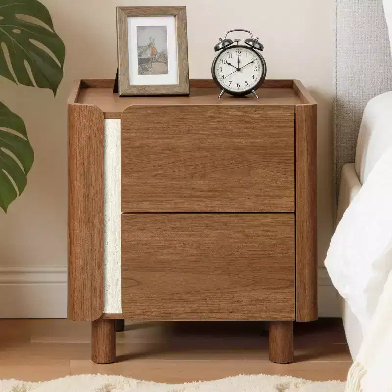 21.6" Comodino Marrone con 2 Cassetti, Tavolino da Notte Moderno di Metà Secolo per Camera da Letto e Soggiorno