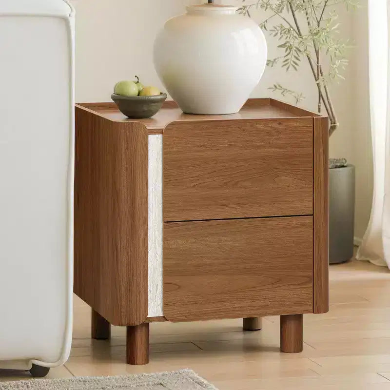 21.6" Comodino Marrone con 2 Cassetti, Tavolino da Notte Moderno di Metà Secolo per Camera da Letto e Soggiorno