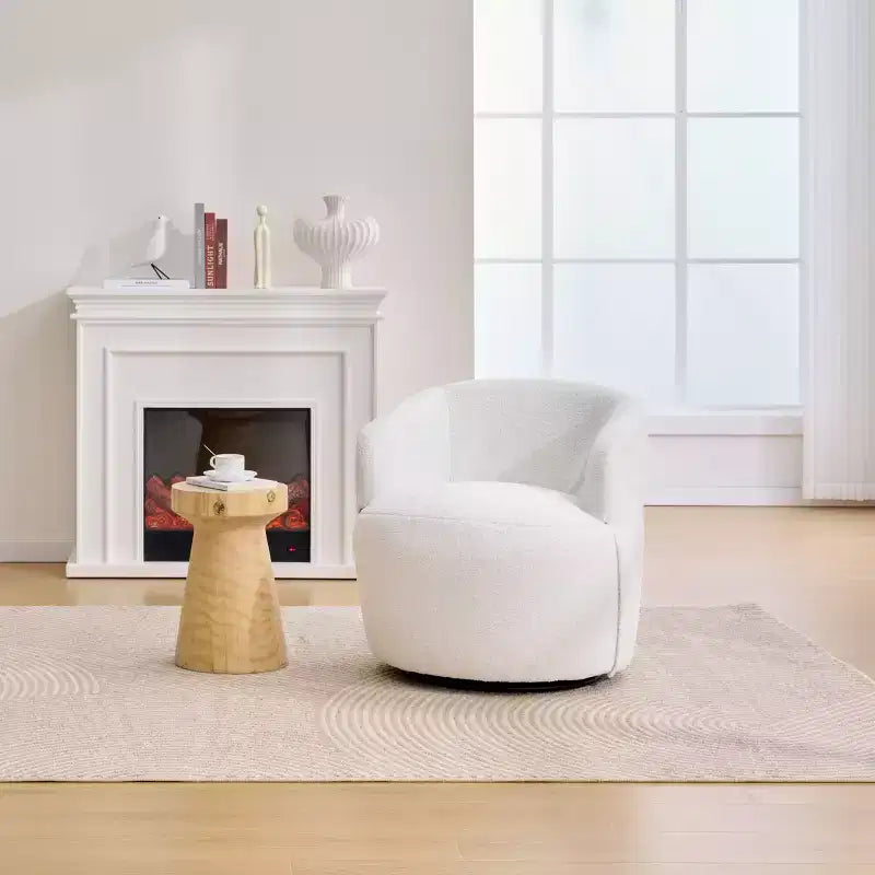 Poltrona girevole Teddy con rivestimento in tessuto e schienale ergonomico per soggiorno