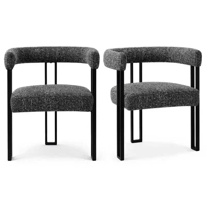 Set di 4 sedie da pranzo moderne imbottite con braccioli, schienale curvo e gambe in metallo nero