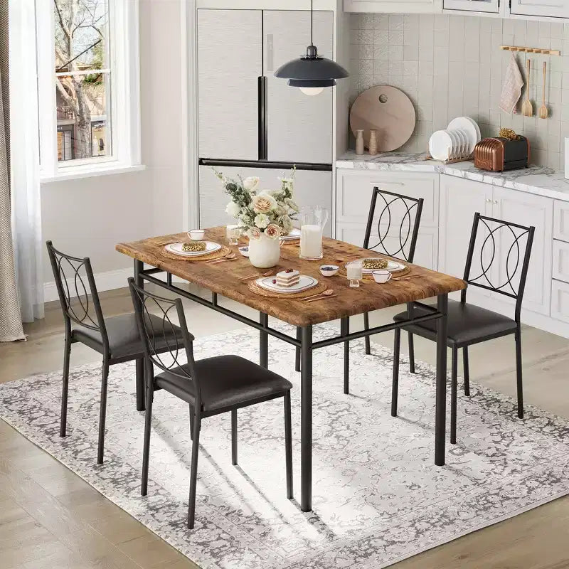 Set da pranzo salvaspazio da 5 pezzi, mobili da cucina in stile rustico, sedie imbottite, compatto facile da pulire, ideale per piccoli appartamenti, colore vintage