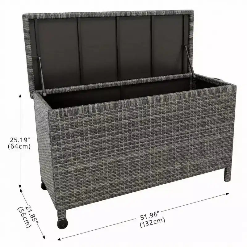 Cesto portaoggetti in rattan con ruote, coperchio in PP e rivestimento con cerniera, per patio, piscina, giardino