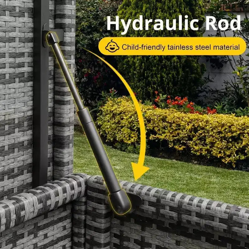 Cesto portaoggetti in rattan con ruote, coperchio in PP e rivestimento con cerniera, per patio, piscina, giardino