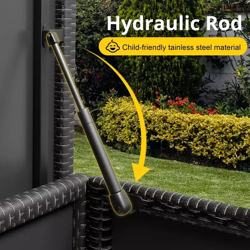Cesto portaoggetti in rattan con ruote, coperchio in PP e rivestimento con cerniera, per patio, piscina, giardino