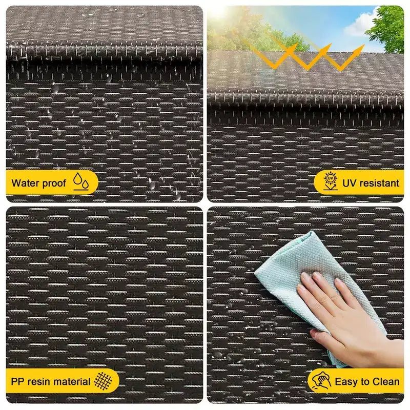 Cesto portaoggetti in rattan con ruote, coperchio in PP e rivestimento con cerniera, per patio, piscina, giardino