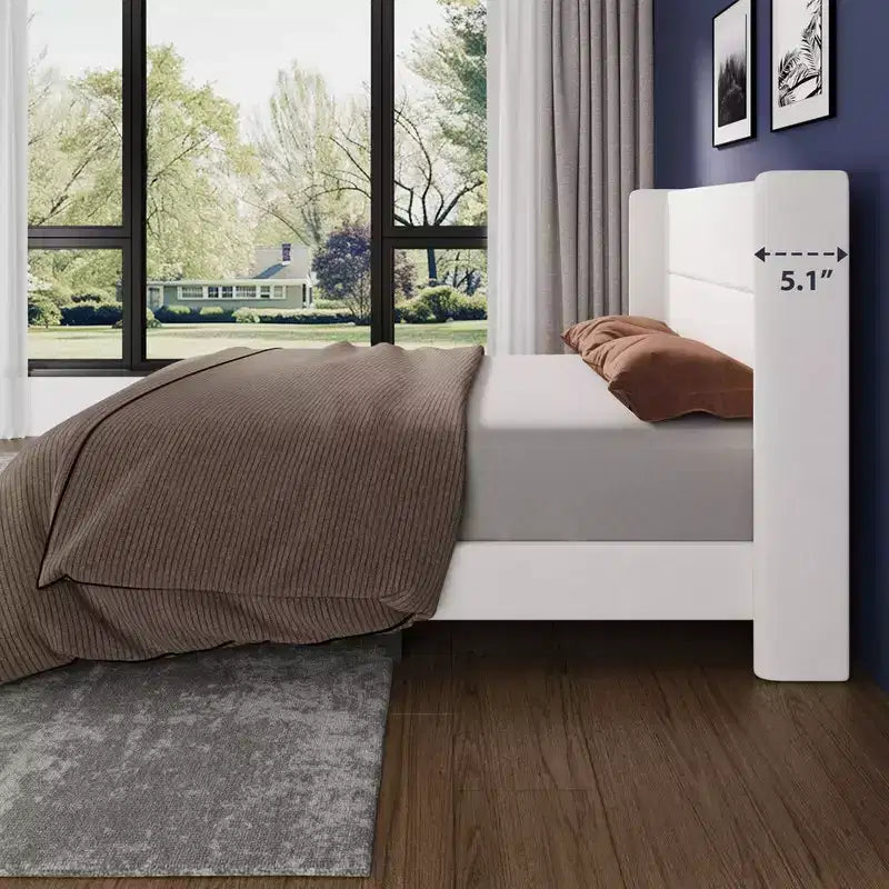 Struttura Letto a Piattaforma in Velluto con Testiera Trapuntata con Ali, Doghe in Legno, Nessun Box Spring Necessario