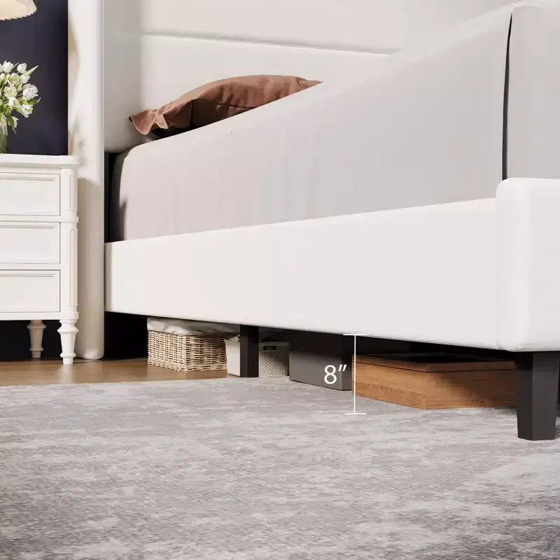 Struttura Letto a Piattaforma in Velluto con Testiera Trapuntata con Ali, Doghe in Legno, Nessun Box Spring Necessario