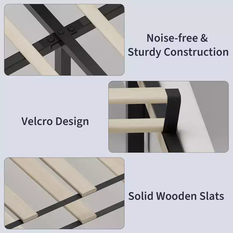 Struttura Letto a Piattaforma in Velluto con Testiera Trapuntata con Ali, Doghe in Legno, Nessun Box Spring Necessario