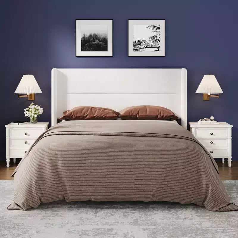 Struttura Letto a Piattaforma in Velluto con Testiera Trapuntata con Ali, Doghe in Legno, Nessun Box Spring Necessario