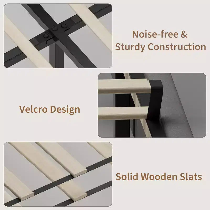 Struttura Letto a Piattaforma in Velluto con Testiera Trapuntata con Ali, Doghe in Legno, Nessun Box Spring Necessario