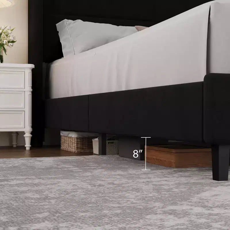 Struttura Letto a Piattaforma in Velluto con Testiera Trapuntata con Ali, Doghe in Legno, Nessun Box Spring Necessario