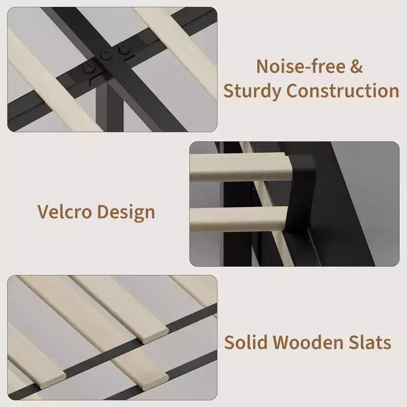Struttura Letto a Piattaforma in Velluto con Testiera Trapuntata con Ali, Doghe in Legno, Nessun Box Spring Necessario