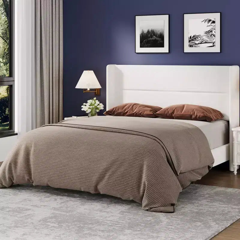 Struttura Letto a Piattaforma in Velluto con Testiera Trapuntata con Ali, Doghe in Legno, Nessun Box Spring Necessario