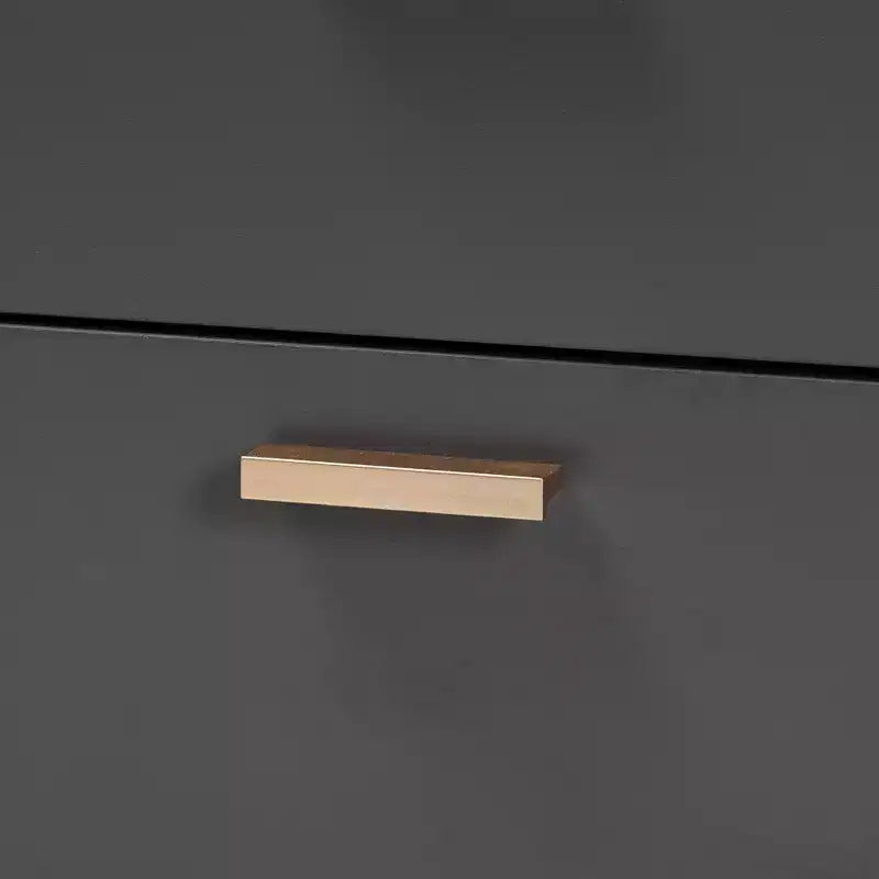 Comodino moderno a 2 cassetti, grigio scuro e gambe color oro, mobile da notte per camera da letto