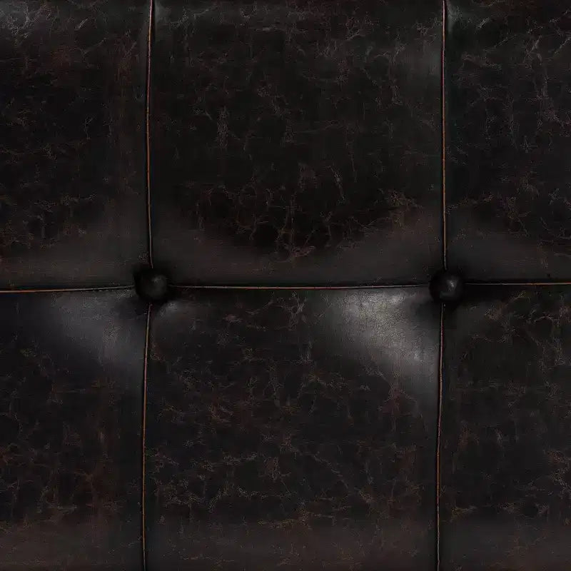 Pouf Contenitore Rustico in Ecopelle e Legno, Marrone Scuro/Marrone Quercia