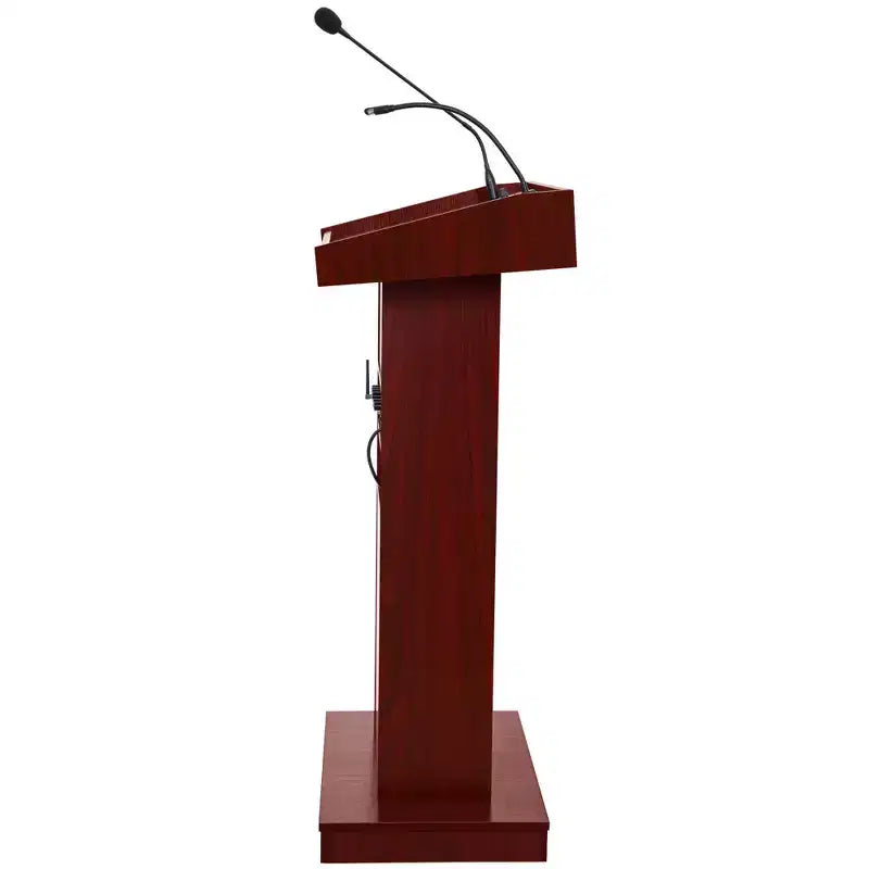 Leggio Oratore Podio da Conferenza, Struttura in MDF Mogano con Superficie Laminata, Stile Moderno