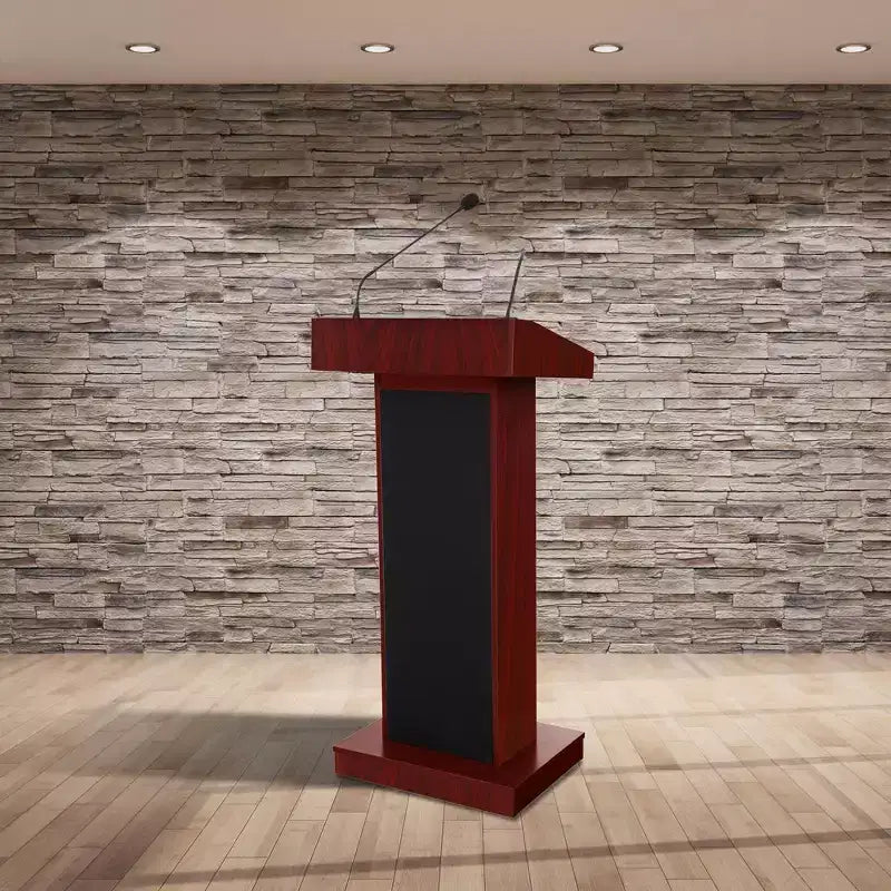 Leggio Oratore Podio da Conferenza, Struttura in MDF Mogano con Superficie Laminata, Stile Moderno