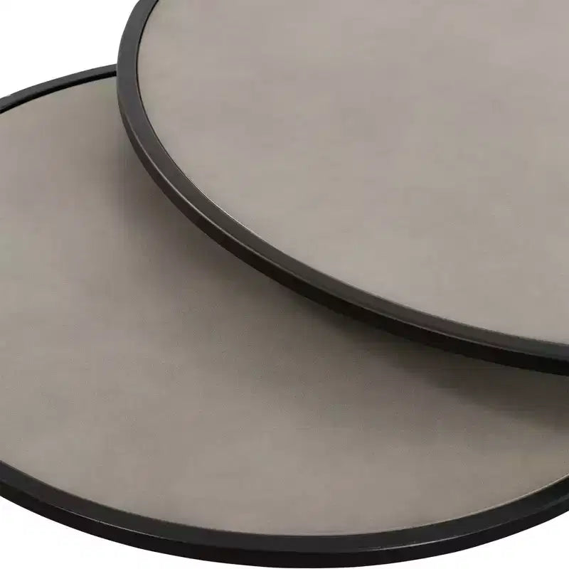 Set di 2 tavolini da caffè sovrapponibili in cemento e metallo, grigio/nero, design moderno con gamba a anello