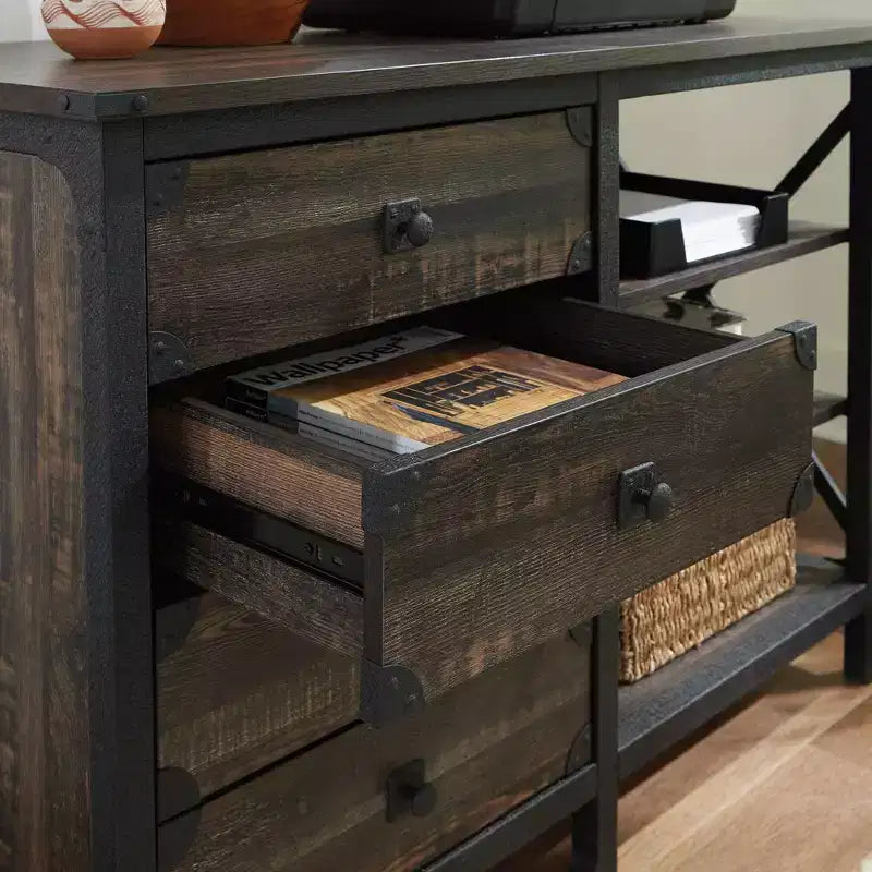Credenza industriale con cassetti, rovere carbonio, struttura in metallo, formato per documenti/legale