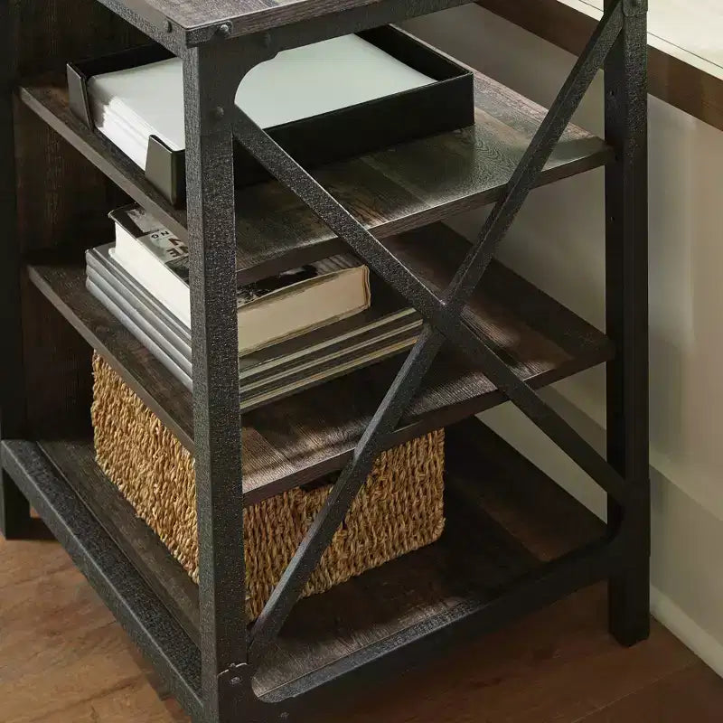 Credenza industriale con cassetti, rovere carbonio, struttura in metallo, formato per documenti/legale