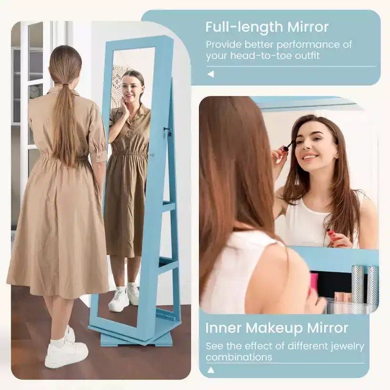 Armadio Portagioie con Specchio Girevole a 360° e Blocco, 2 in 1, Disponibile in 8 Colori