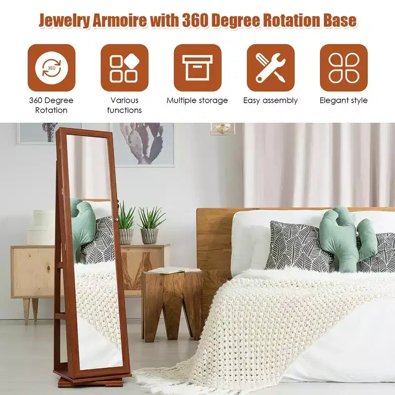 Armadio Portagioie con Specchio Girevole a 360° e Blocco, 2 in 1, Disponibile in 8 Colori