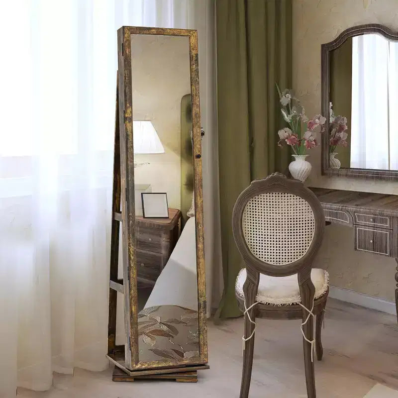 Armadio Portagioie con Specchio Girevole a 360° e Blocco, 2 in 1, Disponibile in 8 Colori