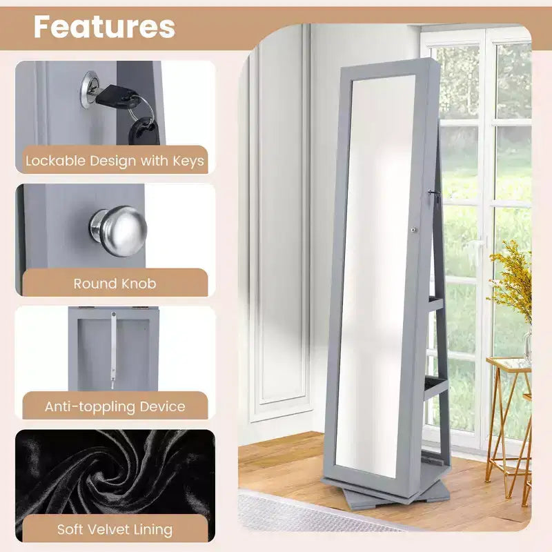 Armadio Portagioie con Specchio Girevole a 360° e Blocco, 2 in 1, Disponibile in 8 Colori