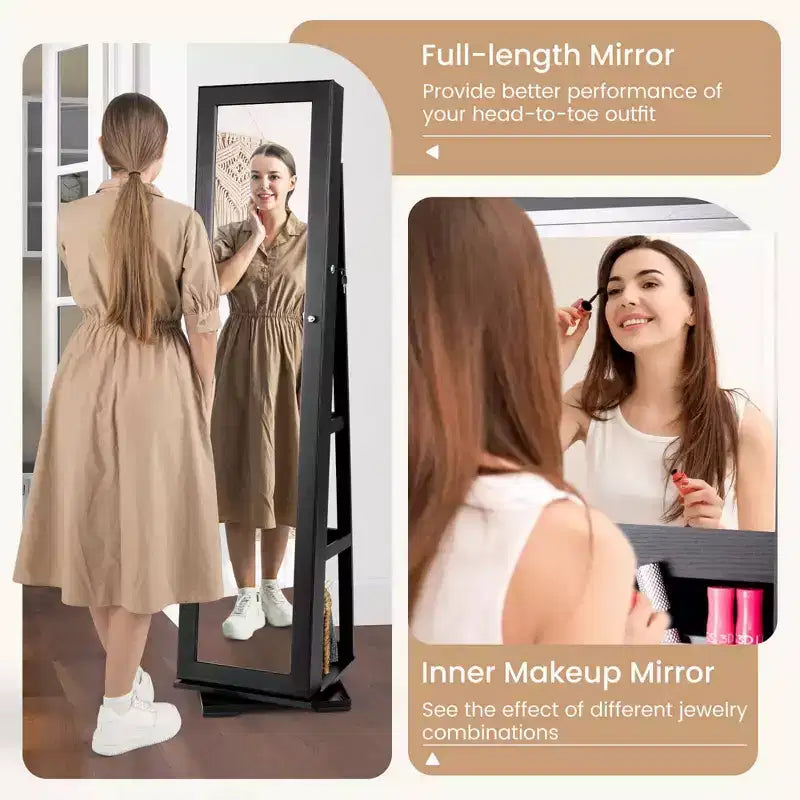 Armadio Portagioie con Specchio Girevole a 360° e Blocco, 2 in 1, Disponibile in 8 Colori