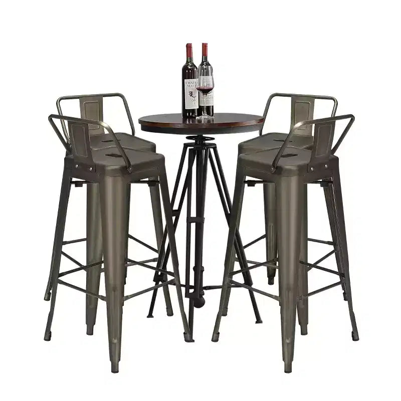 Set di 4 sgabelli da bar industriali in metallo, altezza seduta 76 cm, schienale basso, impilabili, capacità 150 kg