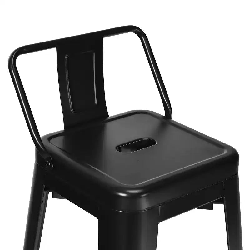 Set di 4 sgabelli da bar industriali in metallo, altezza seduta 76 cm, schienale basso, impilabili, capacità 150 kg