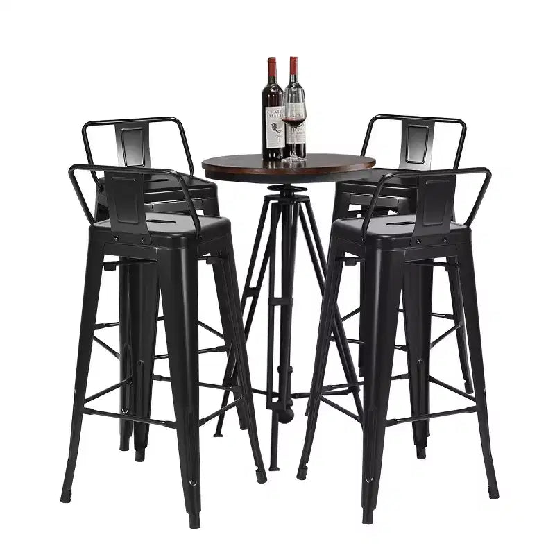 Set di 4 sgabelli da bar industriali in metallo, altezza seduta 76 cm, schienale basso, impilabili, capacità 150 kg