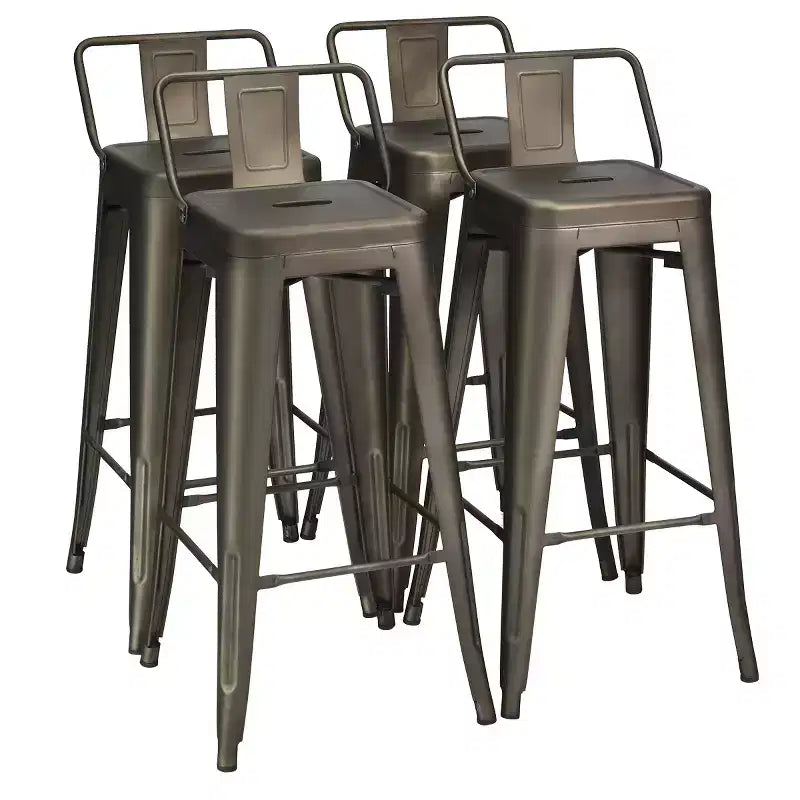 Set di 4 sgabelli da bar industriali in metallo, altezza seduta 76 cm, schienale basso, impilabili, capacità 150 kg