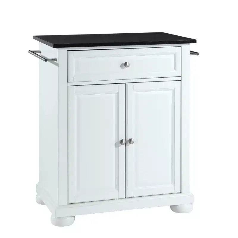 Carrello da Cucina Portatile Alexandria con Isola, Piano in Granito Nero e Contenitore