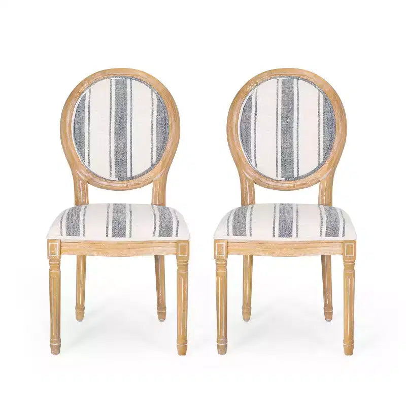 Set di 2 sedie da pranzo imbottite stile Country francese, schienale King Louis, gambe in legno di gomma, capacità 136 kg