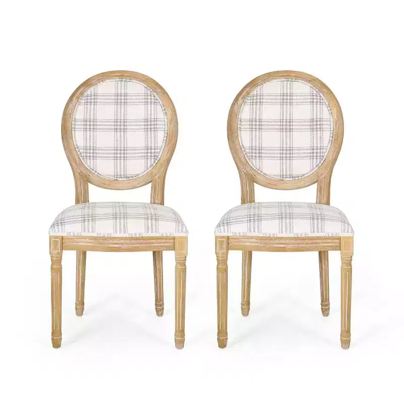 Set di 2 sedie da pranzo imbottite stile Country francese, schienale King Louis, gambe in legno di gomma, capacità 136 kg